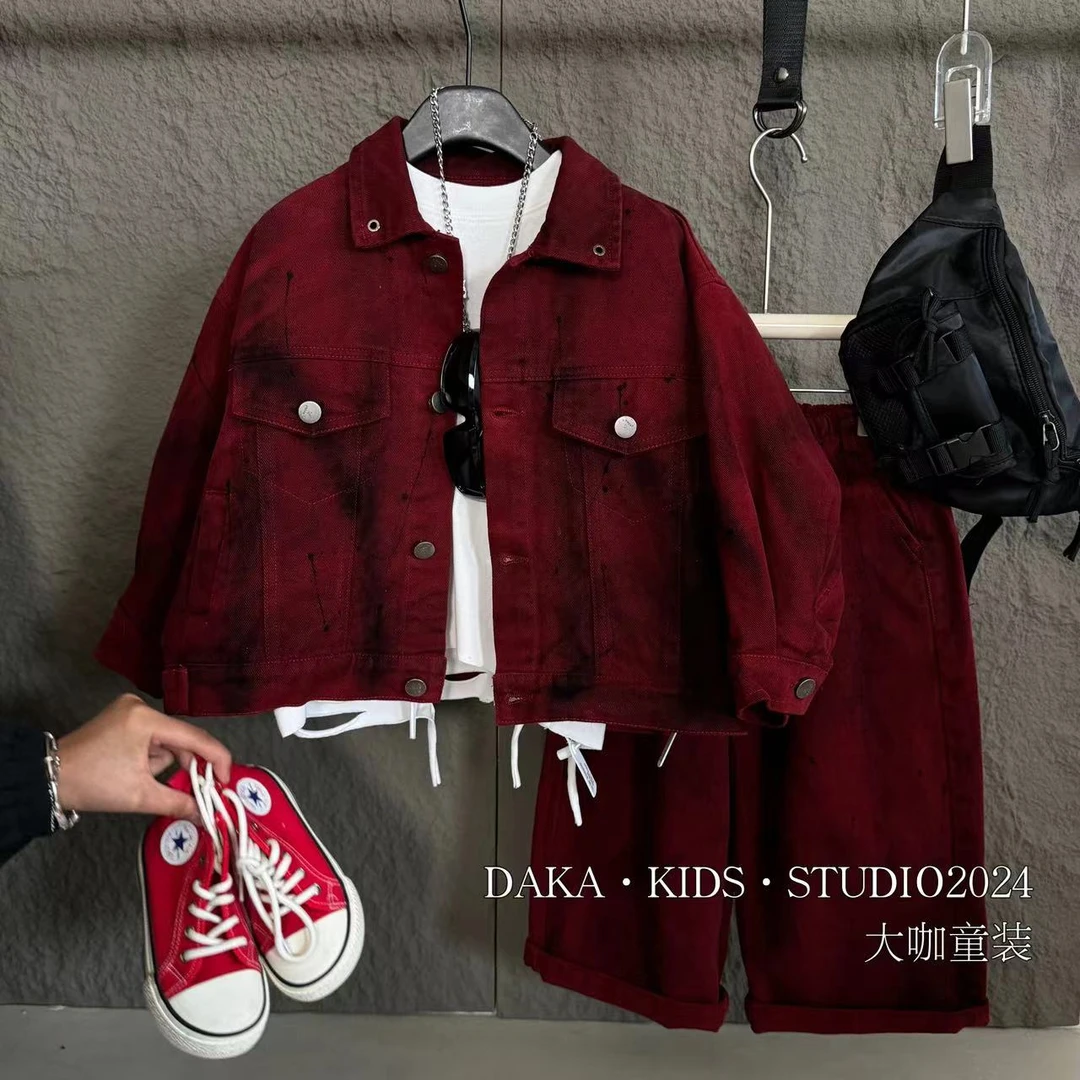 2024 秋季新款儿童宽松时尚长袖牛仔外套长裤两件套