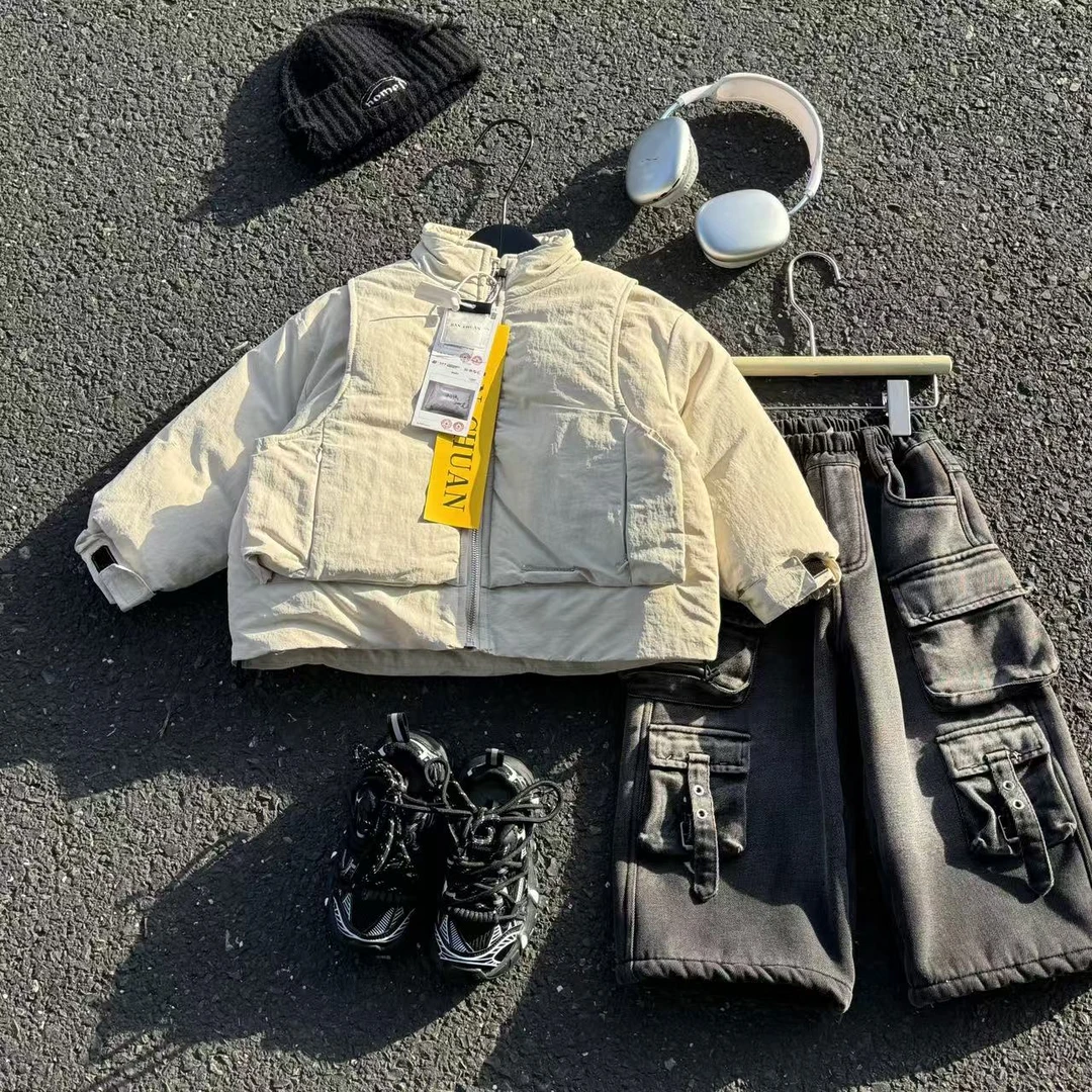 qw102儿童外套男女童上衣韩版加厚百搭冬季时尚假两件加绒羽绒服