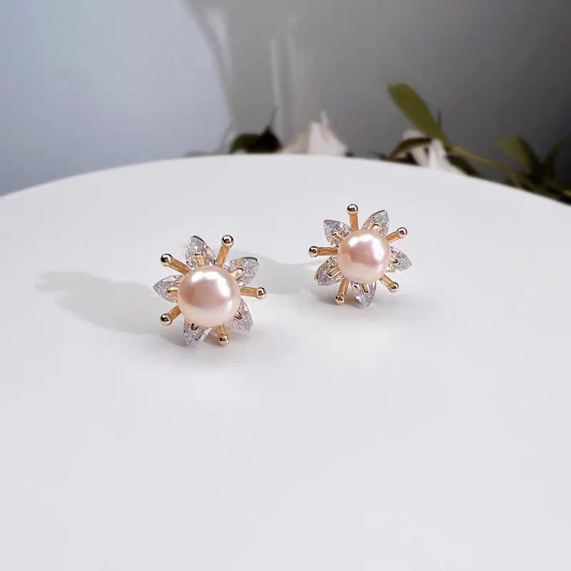 【桃花】5-6mm淡水无核珍珠合金耳钉气质 非基地发货 DEH00306