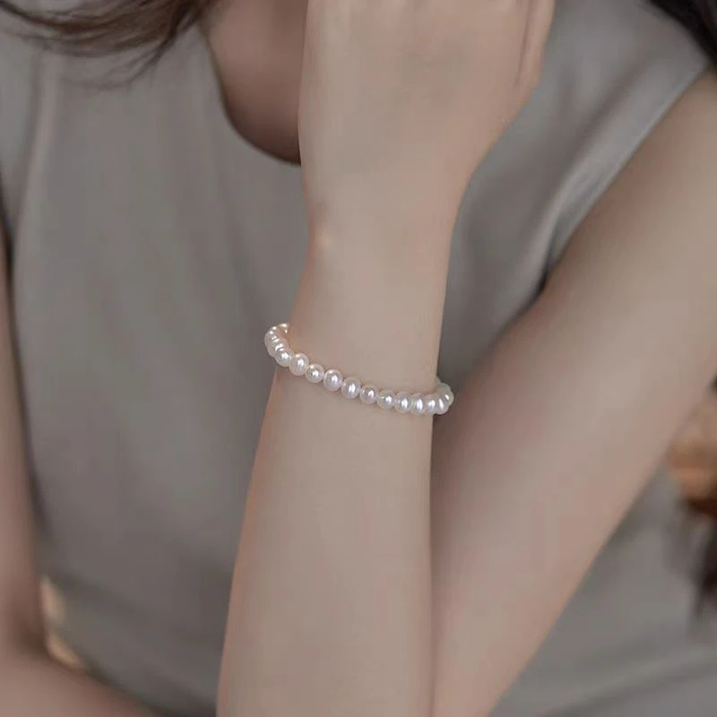 约6-7mm淡水无核珍珠手链气质经典白粉强光百搭DSL00665