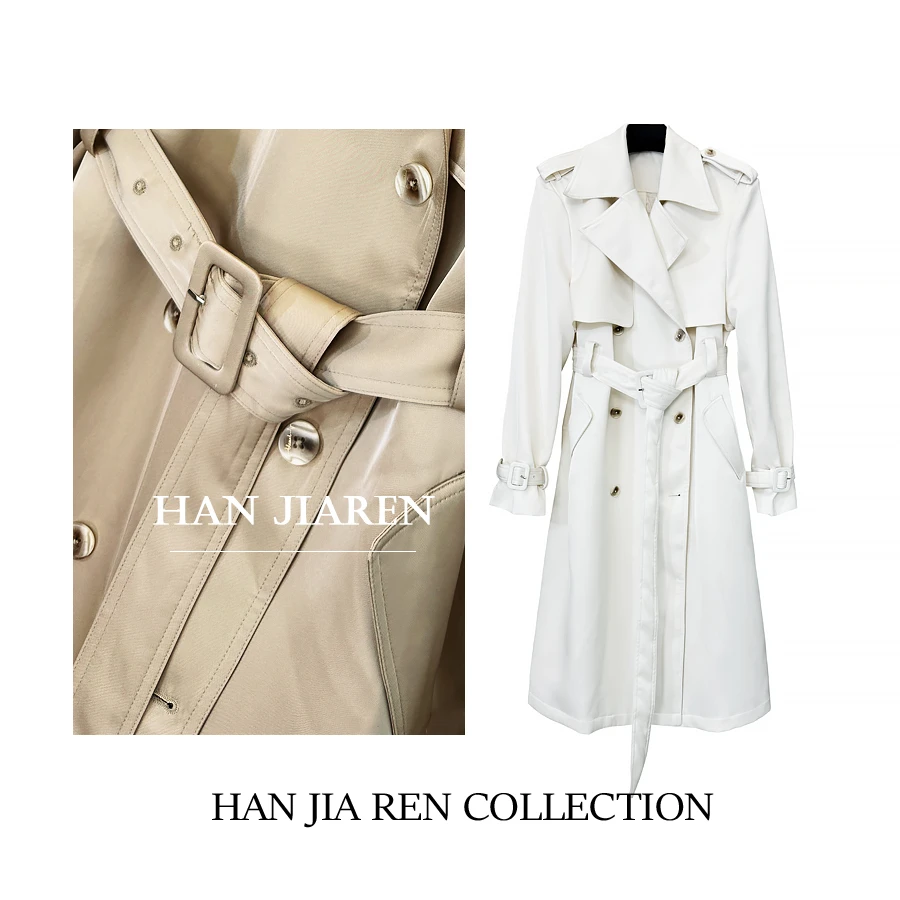 秋季时尚百搭收腰显瘦中长款英伦风双排扣风衣外套8086