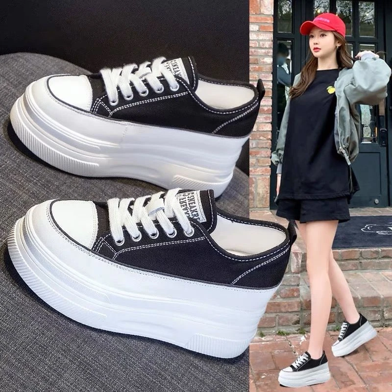 网红爆款帆布鞋女夏季薄款2025年新款百搭透气松糕厚底内增高女鞋