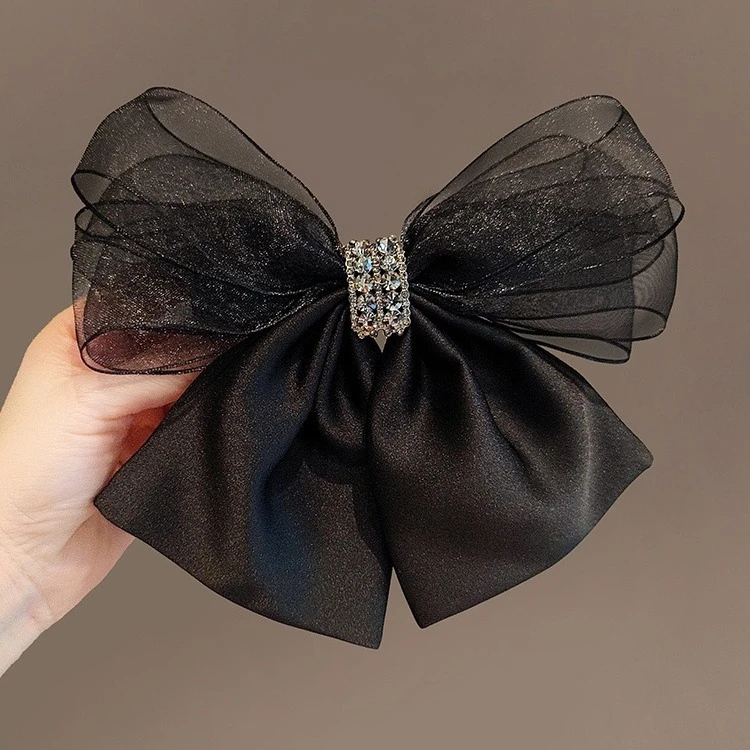 网纱大蝴蝶结头饰弹簧夹高级感夹子黑色后脑勺发夹韩版网红发饰女