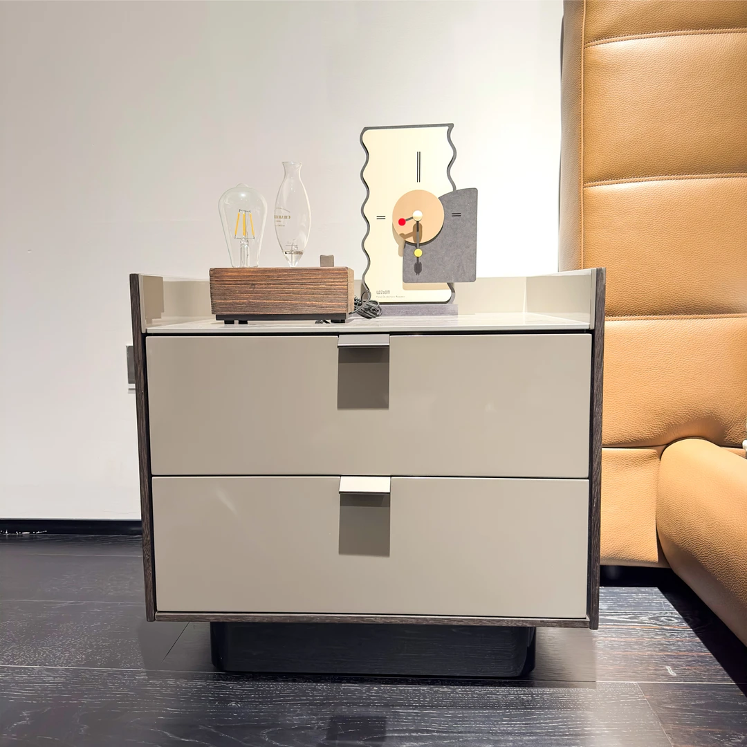 意式极简轻奢岩板床头柜卧室灰色现代简约床边抽屉储物收纳装饰柜