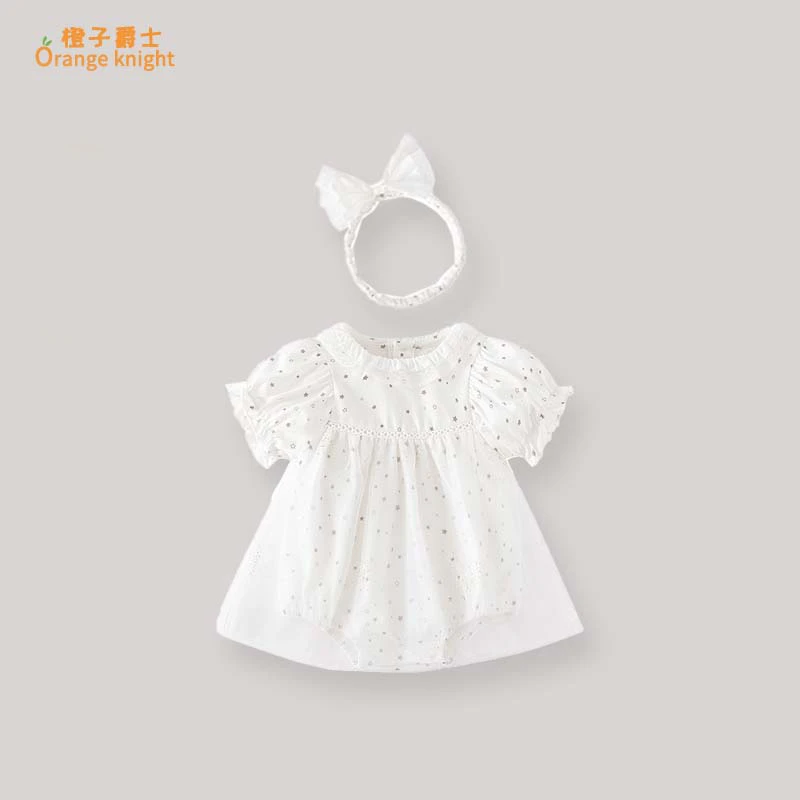 小月龄女宝宝夏季满月百天礼服新款韩版甜美洋气三角包屁衣哈裙薄