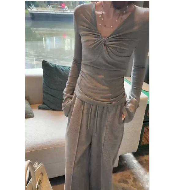 2024冬季新款时尚女装网红高级感韩版潮流轻奢打底衫裤子休闲L