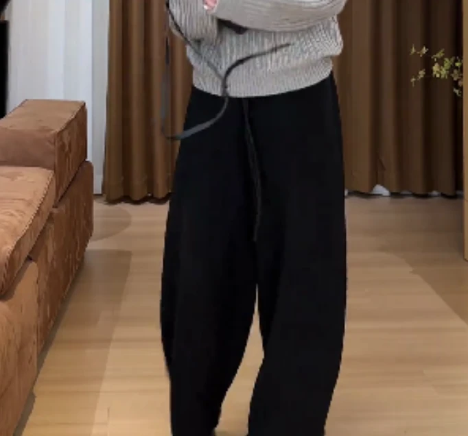 2024冬季新款时尚女装网红高级感休闲爆款裤子黑色wu