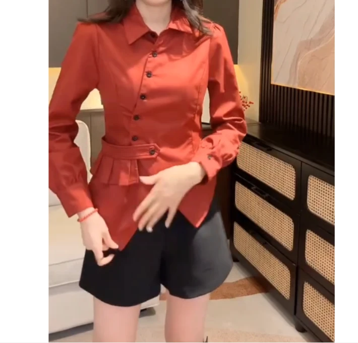 2024冬季新款时尚女装网红高级感休闲爆款高级感衬衫上衣短裤子女