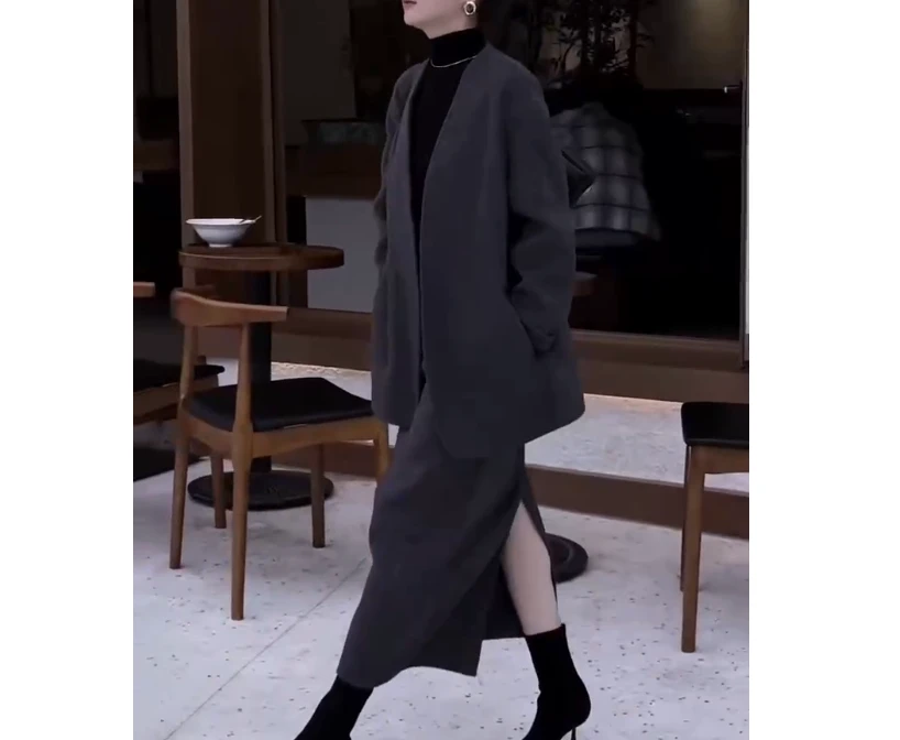 2024冬季新款时尚女装网红高级感休闲爆款拼接外套半身裙套装女潮