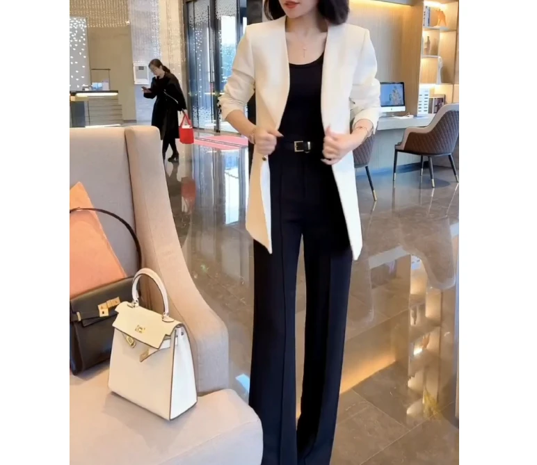 2024冬季新款时尚女装网红高级感韩版潮流西服外套裤子女轻熟