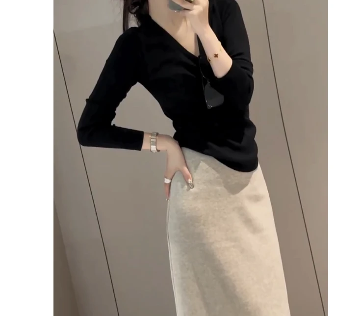 2024冬季新款时尚女装网红高级感休闲爆款黑色上衣半身裙女今