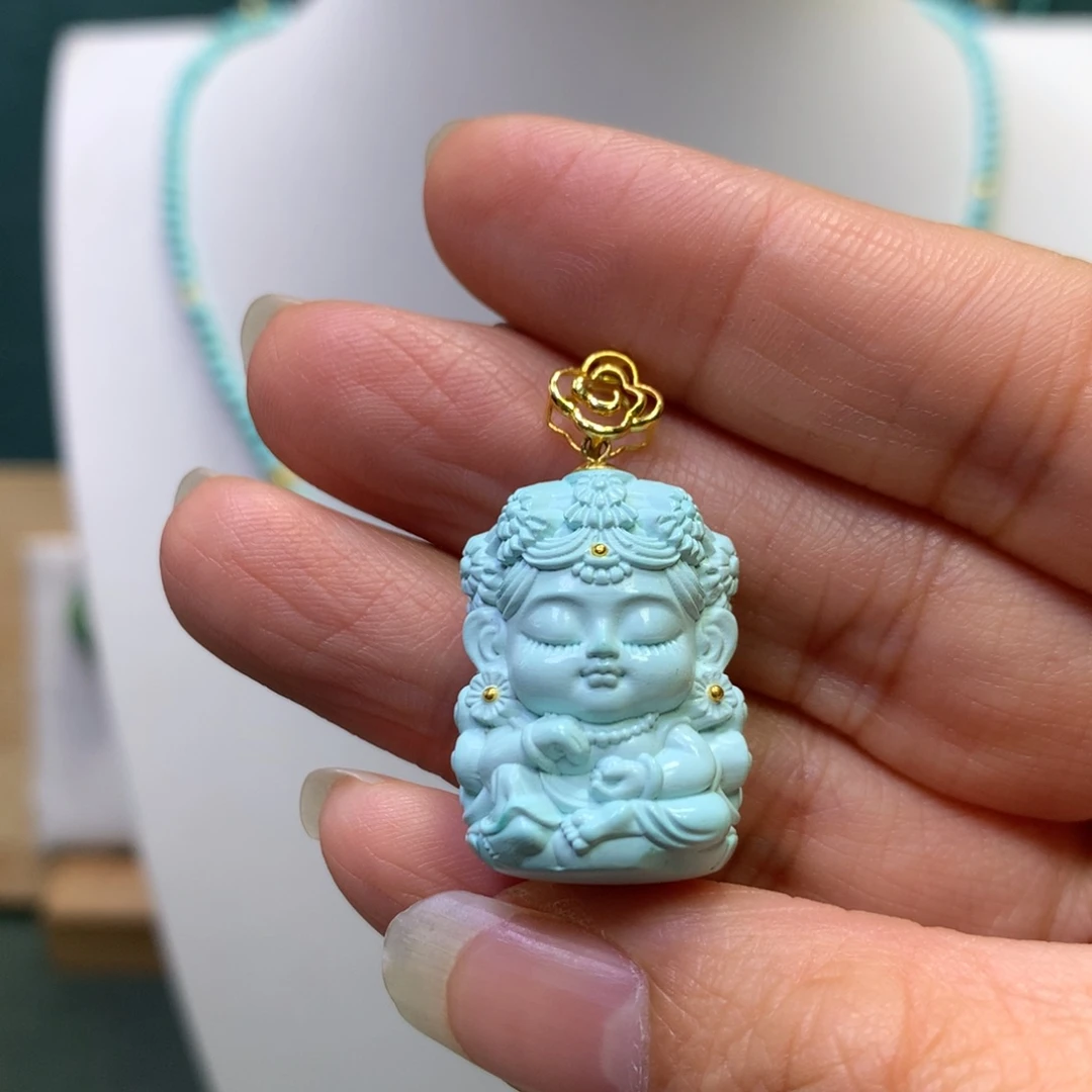 绿松石吊坠18K金镶嵌