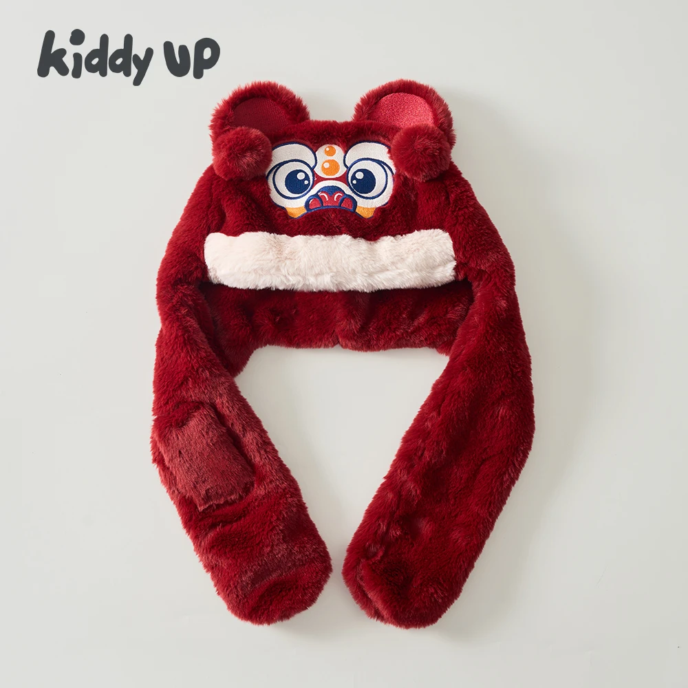 萌娃年服童装儿童冬季醒狮围巾二合一护耳发带婴幼儿