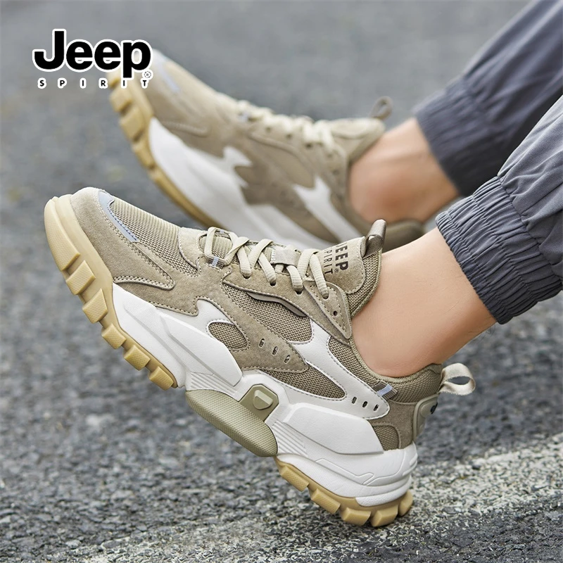JEEP吉普男鞋2023春秋季新款男士运动户外登山鞋休闲网面老爹潮鞋