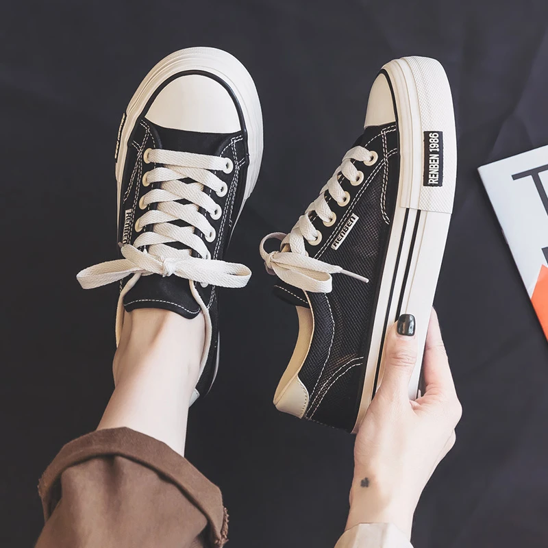 夏季透气网面帆布鞋女学生ins百搭休闲韩版小白鞋厚底板鞋薄款