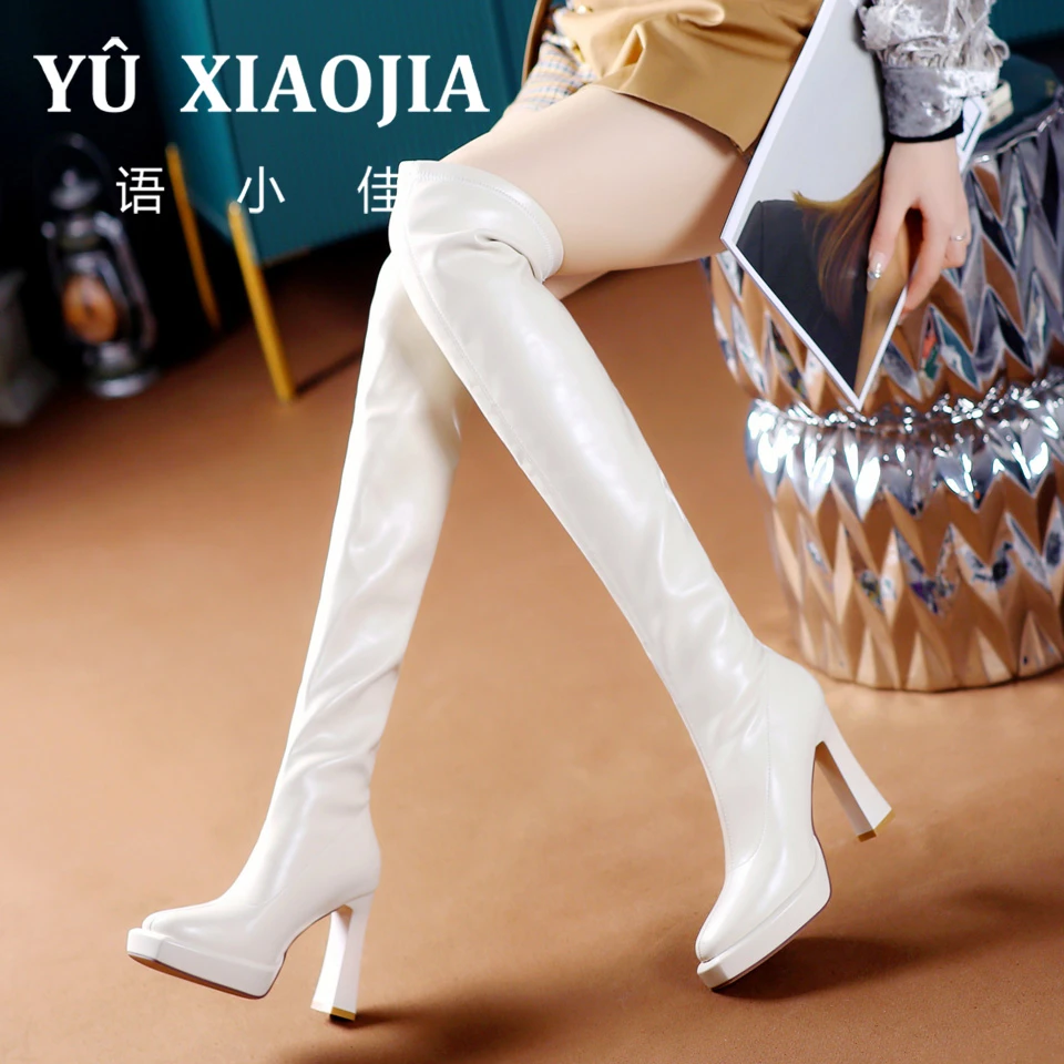 10CM[已经开价]厚底粗跟过膝靴女冬季时尚方头超高跟长靴23237-9