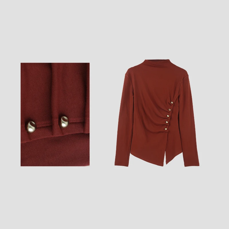 「时髦褶皱」秋冬半高领长袖不规则上衣冬季打底HBZC622152 nnassa