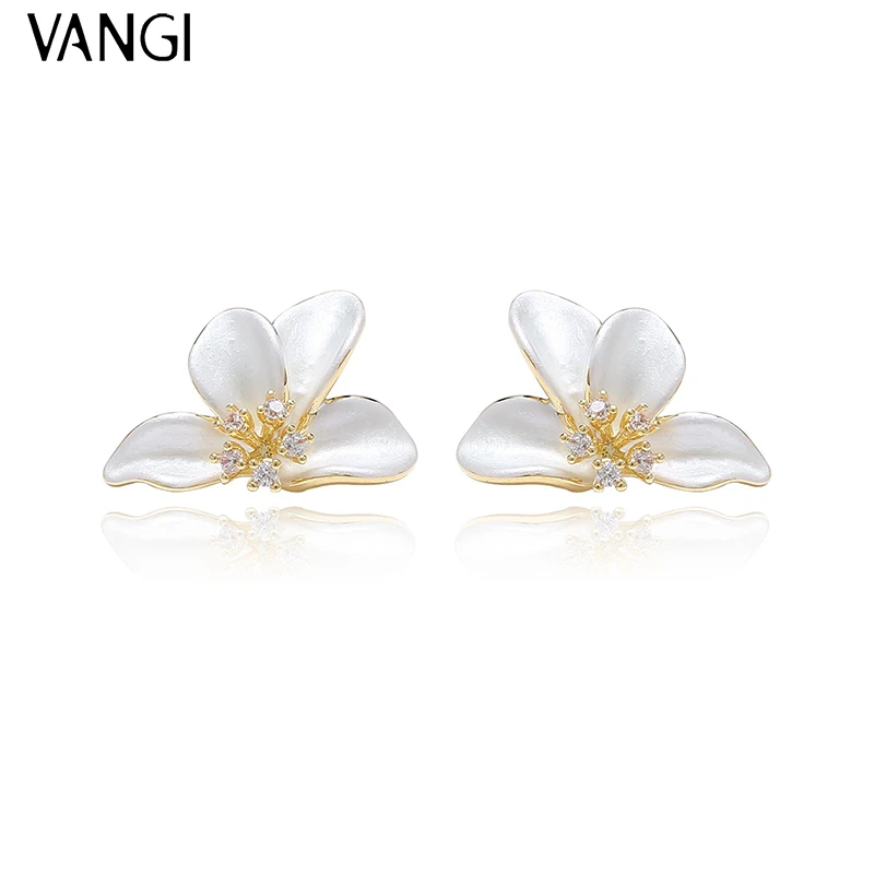 铜合金合成锆石耳饰 气质花朵耳环白色百搭清新款WE20304