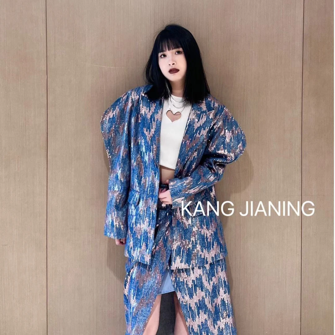 【耀世专享】牛仔亮片高级感廓形重工西装KQ23S136