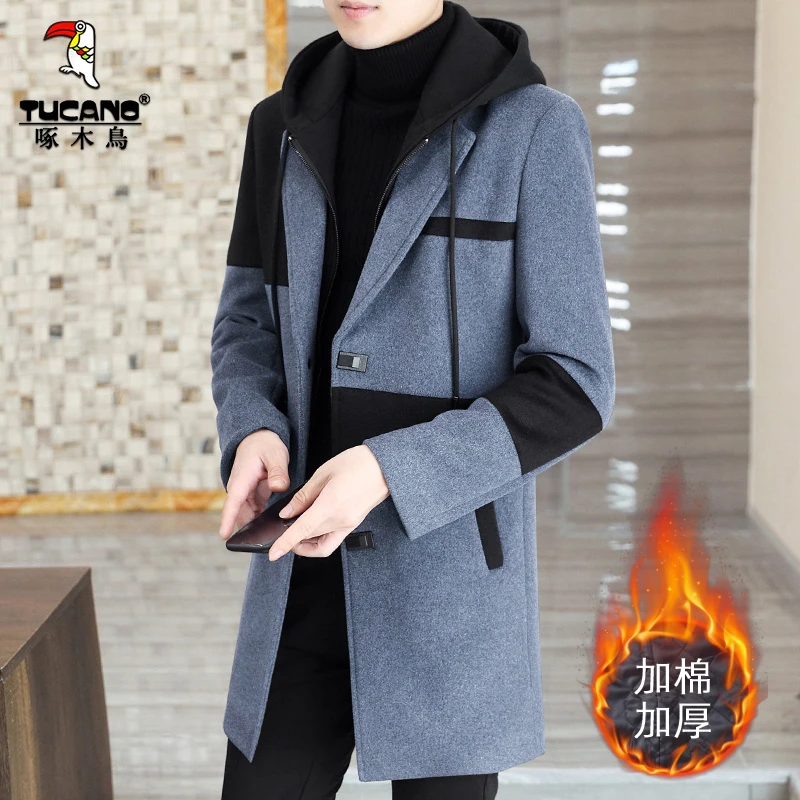 TUCANO/啄木鳥加厚保暖冬季加厚绵羊毛呢子大衣中男长款风衣外套