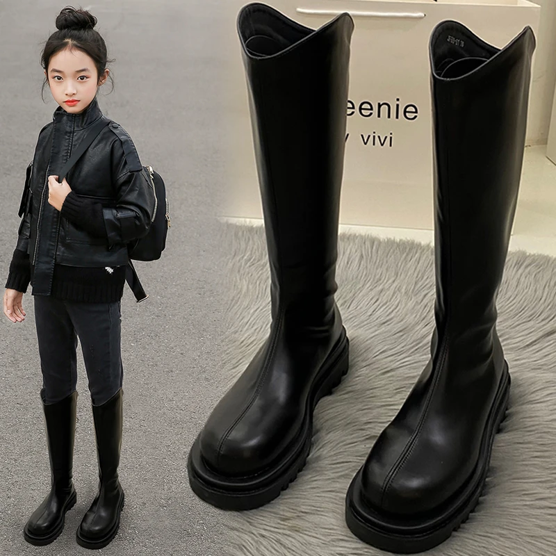 巴拉童年女童靴子2023新款秋冬季儿童洋气长靴高筒靴中大童软底