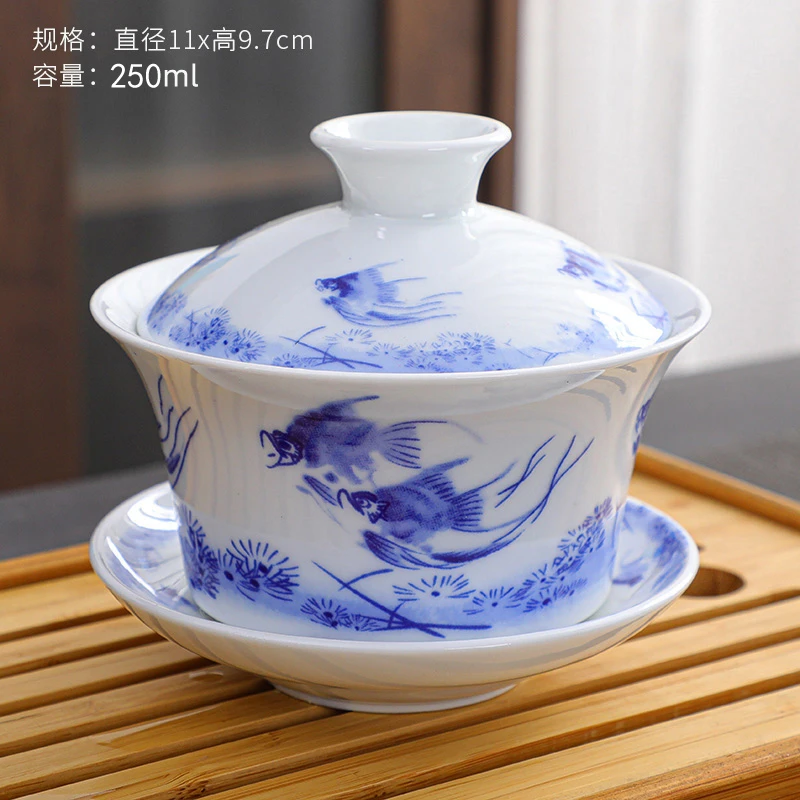 三才盖碗茶杯单个泡茶碗德化白瓷大小号中式简约带盖盖碗茶备
