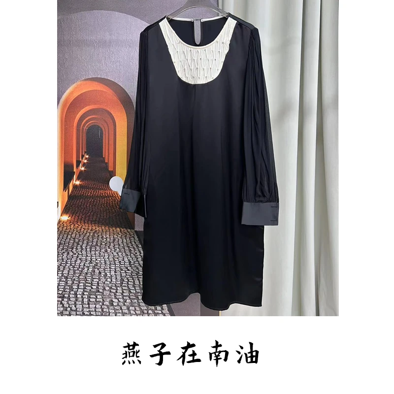 【燕子在南油源头工厂】夏季新款醋酸时尚钉珠拼接连衣裙3012