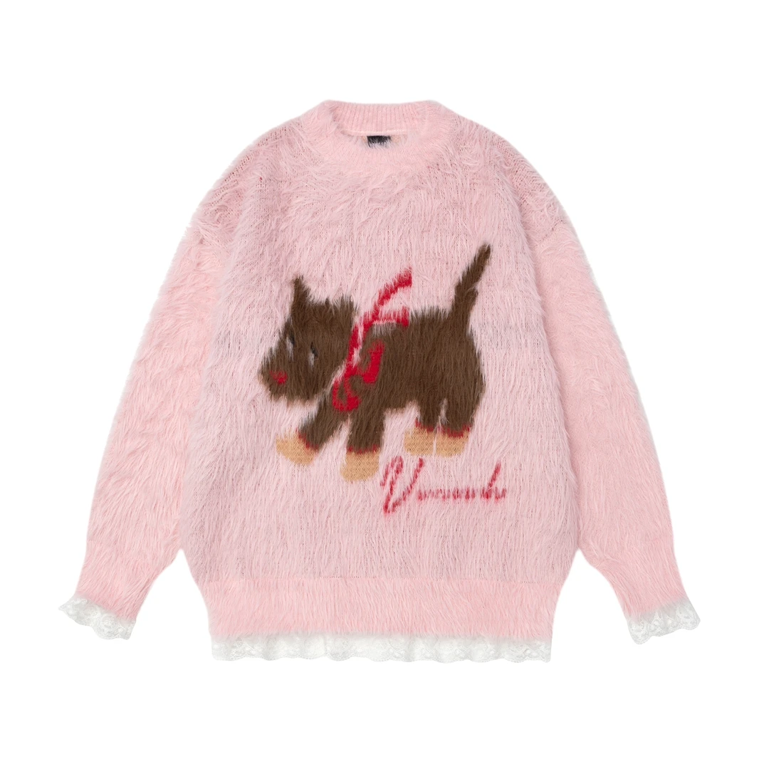 fugxx 国潮简约风可爱卡通甜美针织毛衣圆领宽松大码小众设计上衣