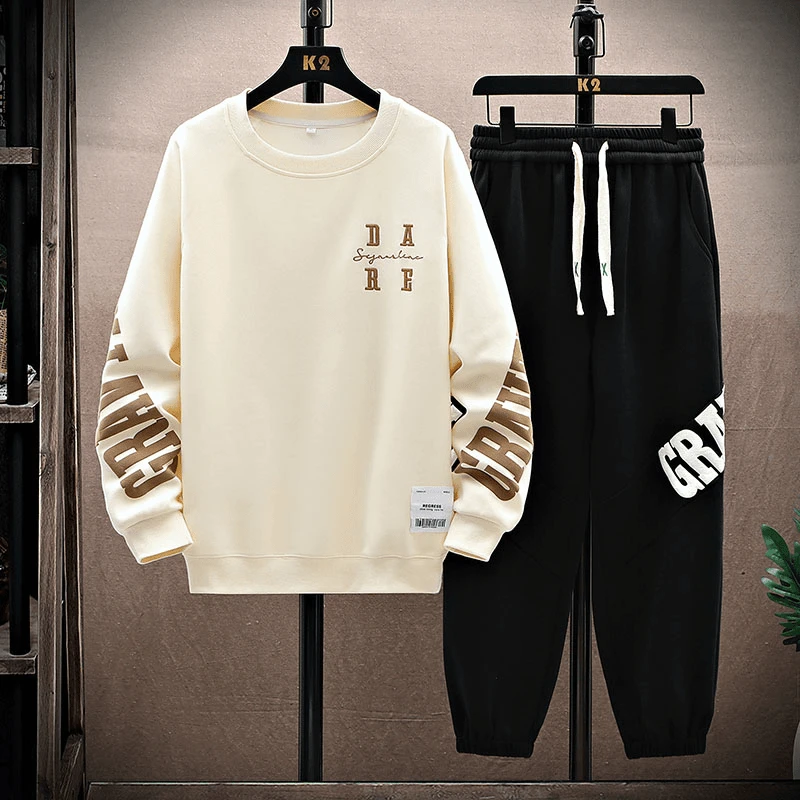 2024青少年春秋季新款卫衣两件套男生时尚宽松运动套装简约套装男
