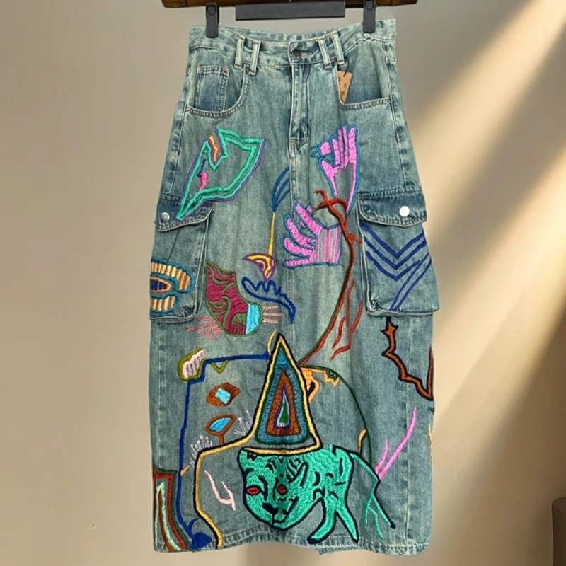 泰国手工刺绣个性设计款时尚简约女士半身裙百搭复古休闲重工