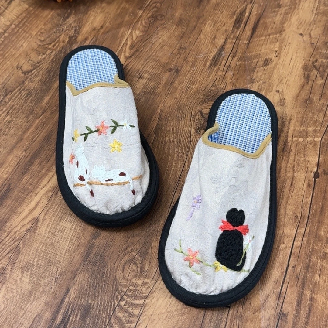 悦唐古韵【三只猫-拖鞋】千层底布鞋四季皆可穿软底透气绣花纯手工