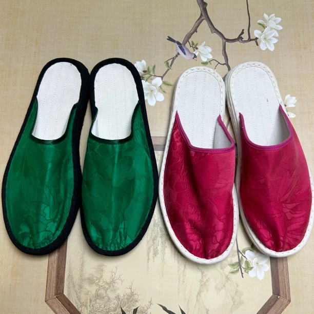 悦唐古韵(牡丹花罗-拖鞋款)居家拖鞋手工千层底布鞋舒适透气休闲
