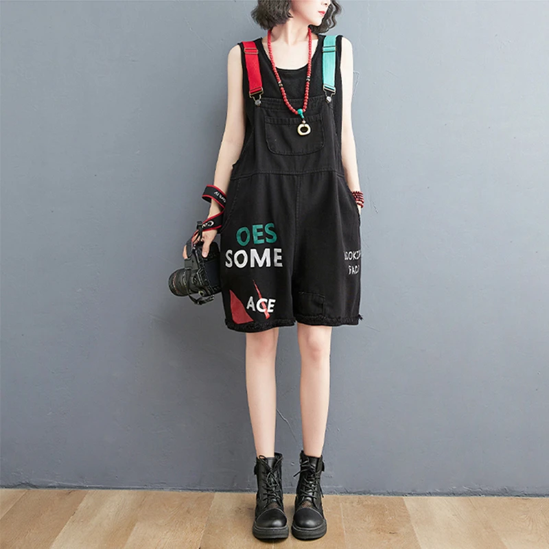 夏季清凉牛仔裤大码显瘦时尚百搭减龄宽松牛仔背带裤五分阔腿裤子