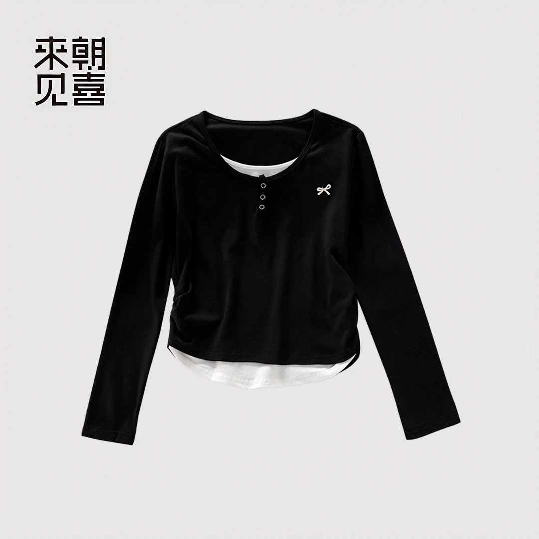 黑色假两件结刺绣慵懒风蕾丝麻花毛衣软糯衫遮肉显瘦韩系百搭327