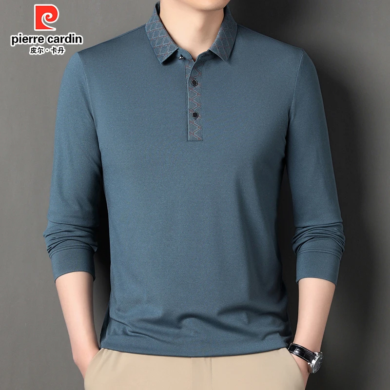 皮尔卡丹24春秋季新款高档商务休闲男士时尚翻领长袖POLO打底衫