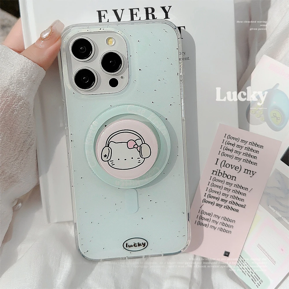 适用15promax苹果13iphone14双层磁吸手机壳卡通kitty磁吸支架12