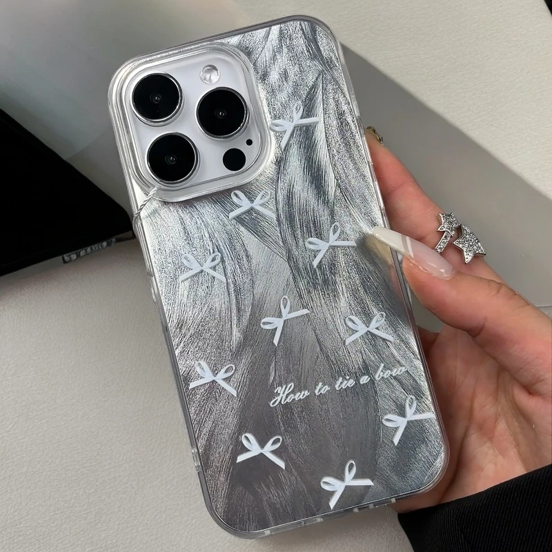 蓝色蝴蝶结ins手机壳苹果15手机壳iPhone羽纱小米vivo华为高级