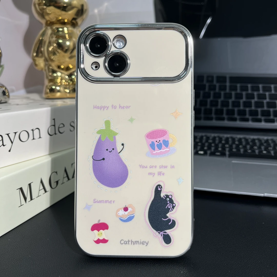 适用苹果15iPhone13华为小米vivo/oppo14茄子猫镜头全包手机壳