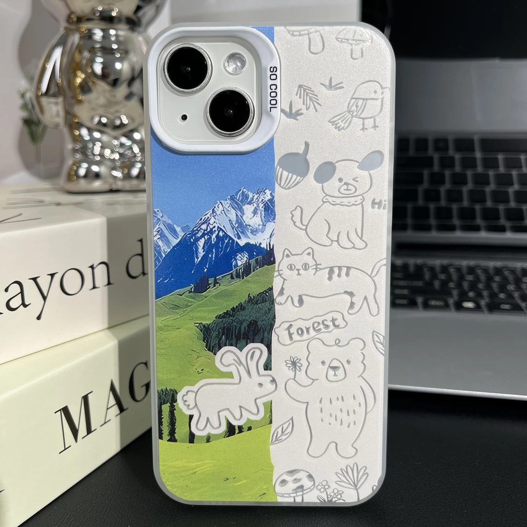 适用苹果15iPhone13/14华为vivo小米oppo大自然线条动物手机壳