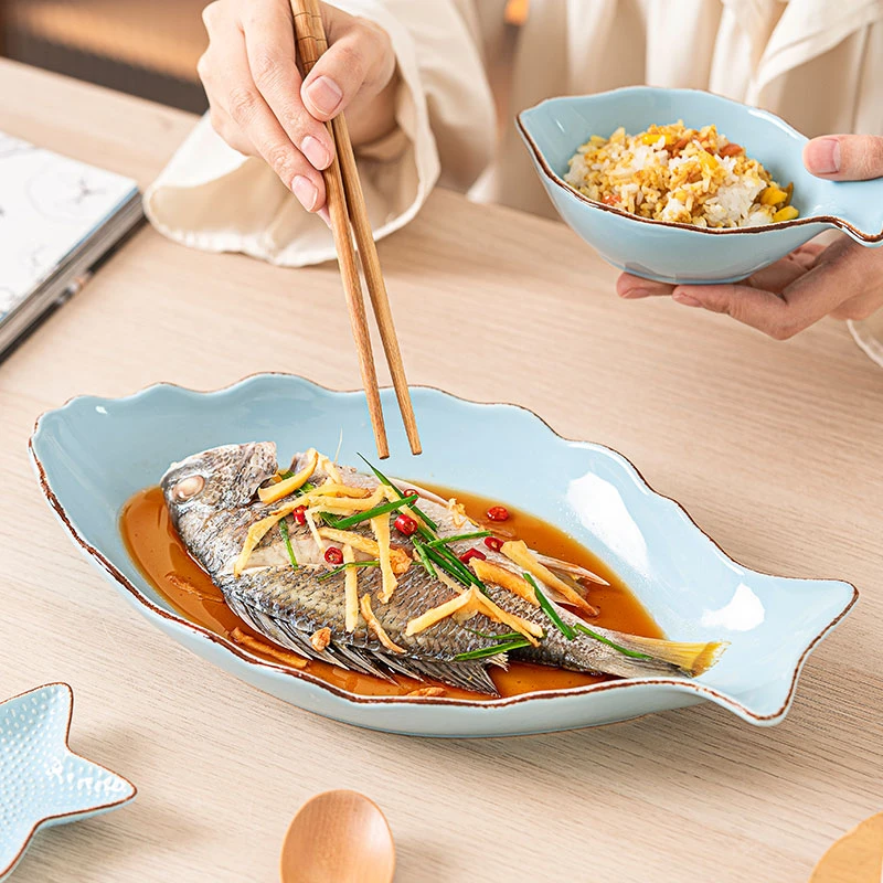 【年饭鱼盘】ezicok釉下彩海洋2025新款蒸鱼盘陶瓷鱼盘鱼形