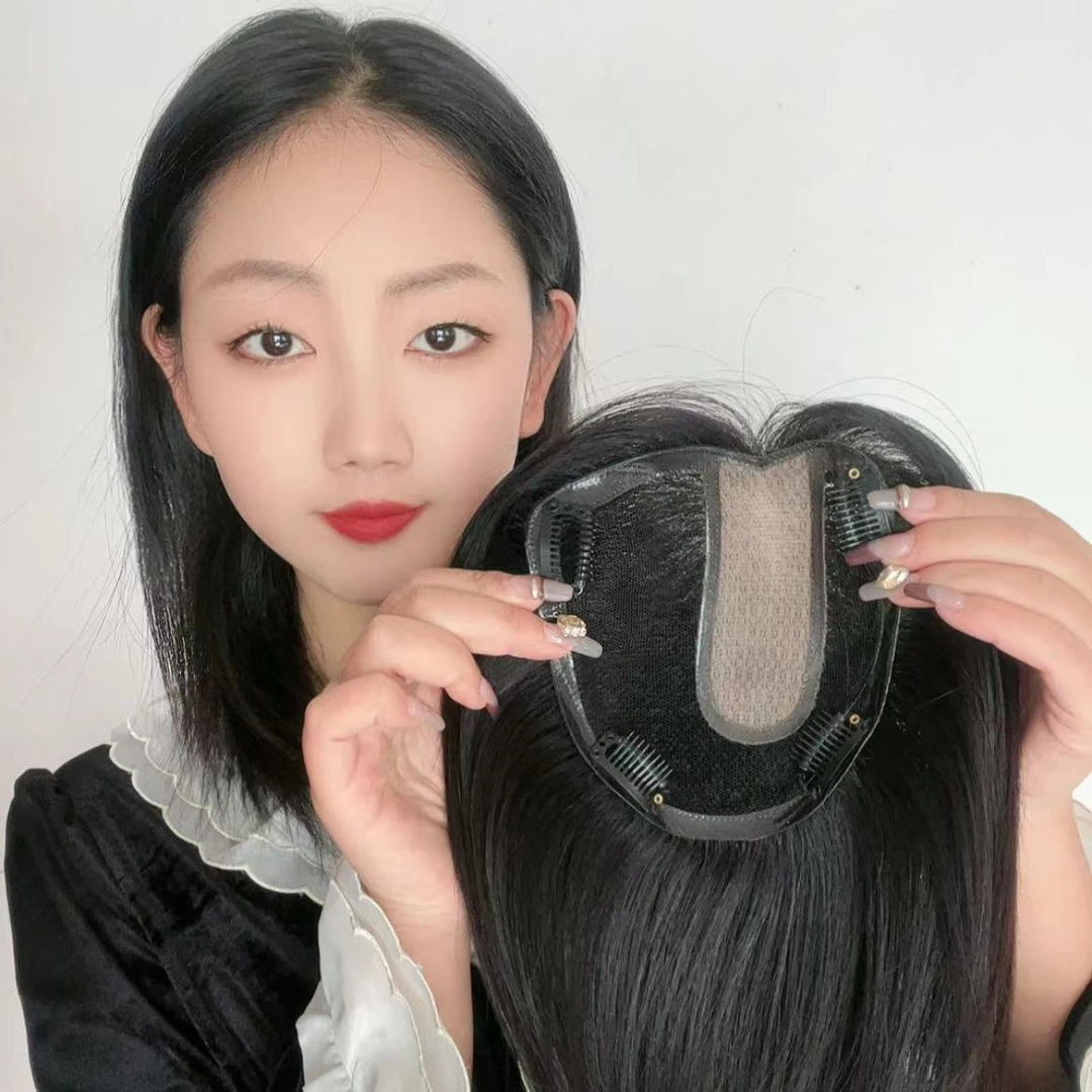 递针＋瑞士网假发片 仿真头皮遮白增发透气隐形少女辫发头顶补发片