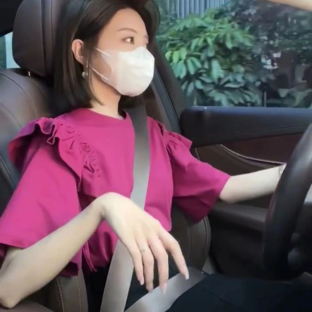 棉玫红色木耳边短袖T恤女2023春夏季新款宽松气质甜美设计感上衣