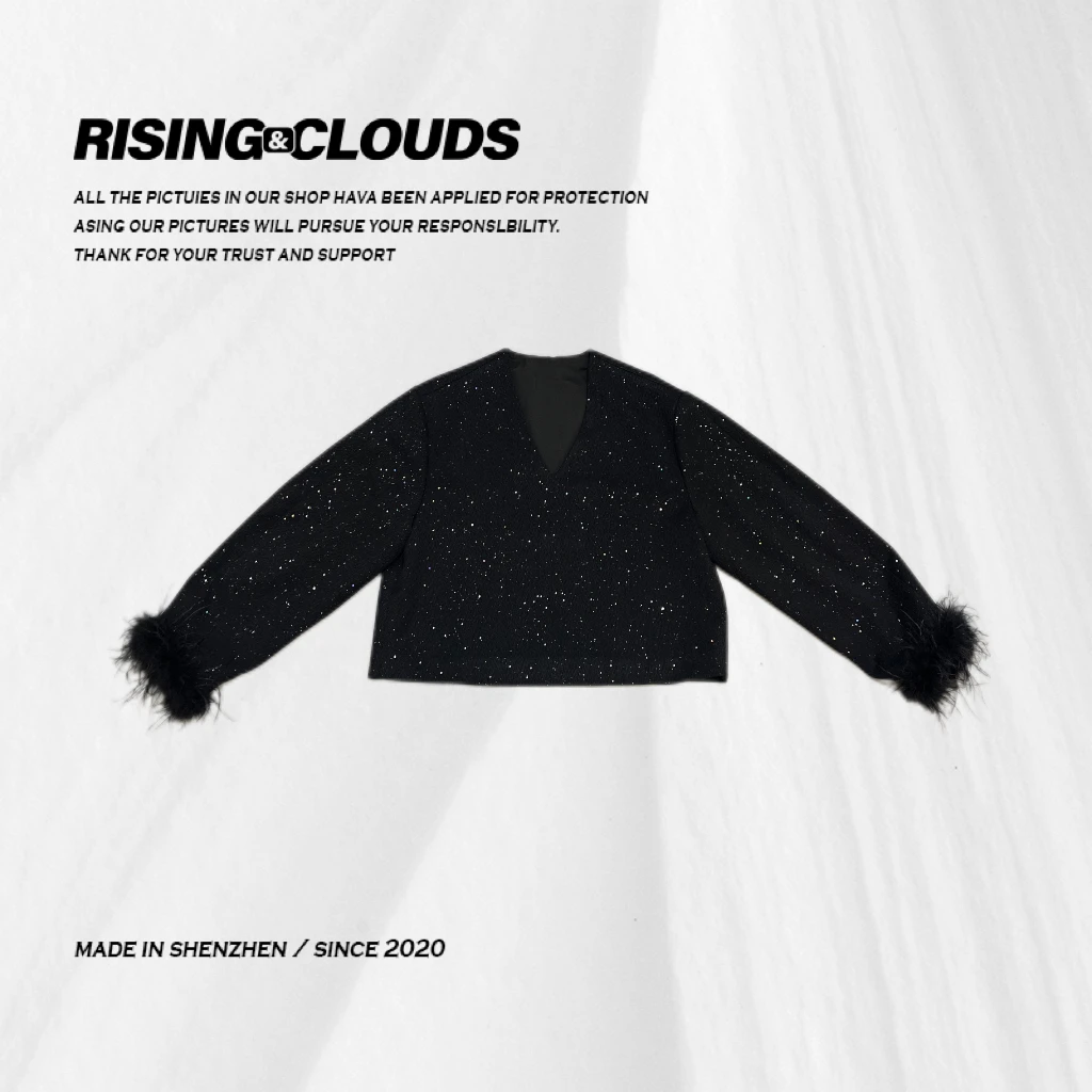RISING&CLOUDS莎莎【静闪】时尚2024冬季星空点袖口低领毛衣120186