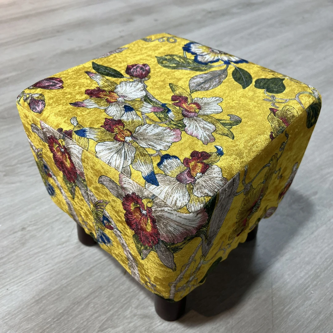 美式方形换鞋凳百搭实木布艺小凳可拆洗凳子矮凳沙发凳复古纯手工