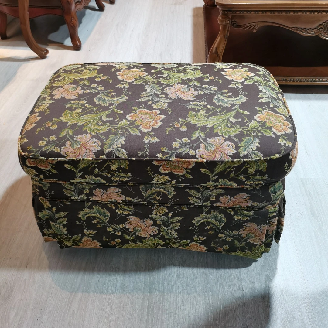 美式布艺沙发凳花布沙发凳换鞋凳复古沙发凳换鞋凳蓝色方形凳欧式