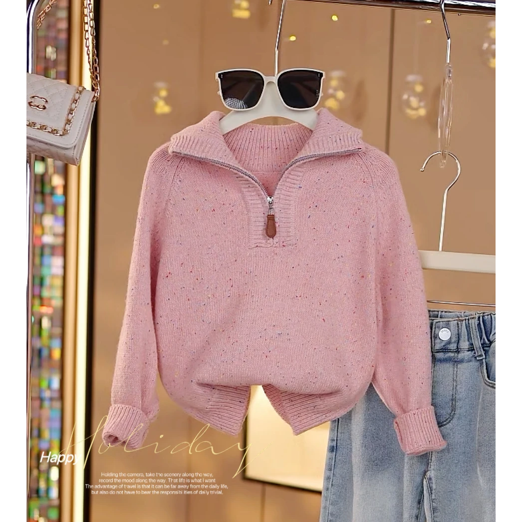 现货-女童套装春秋款2024款洋气针织毛衣牛仔裤两件套