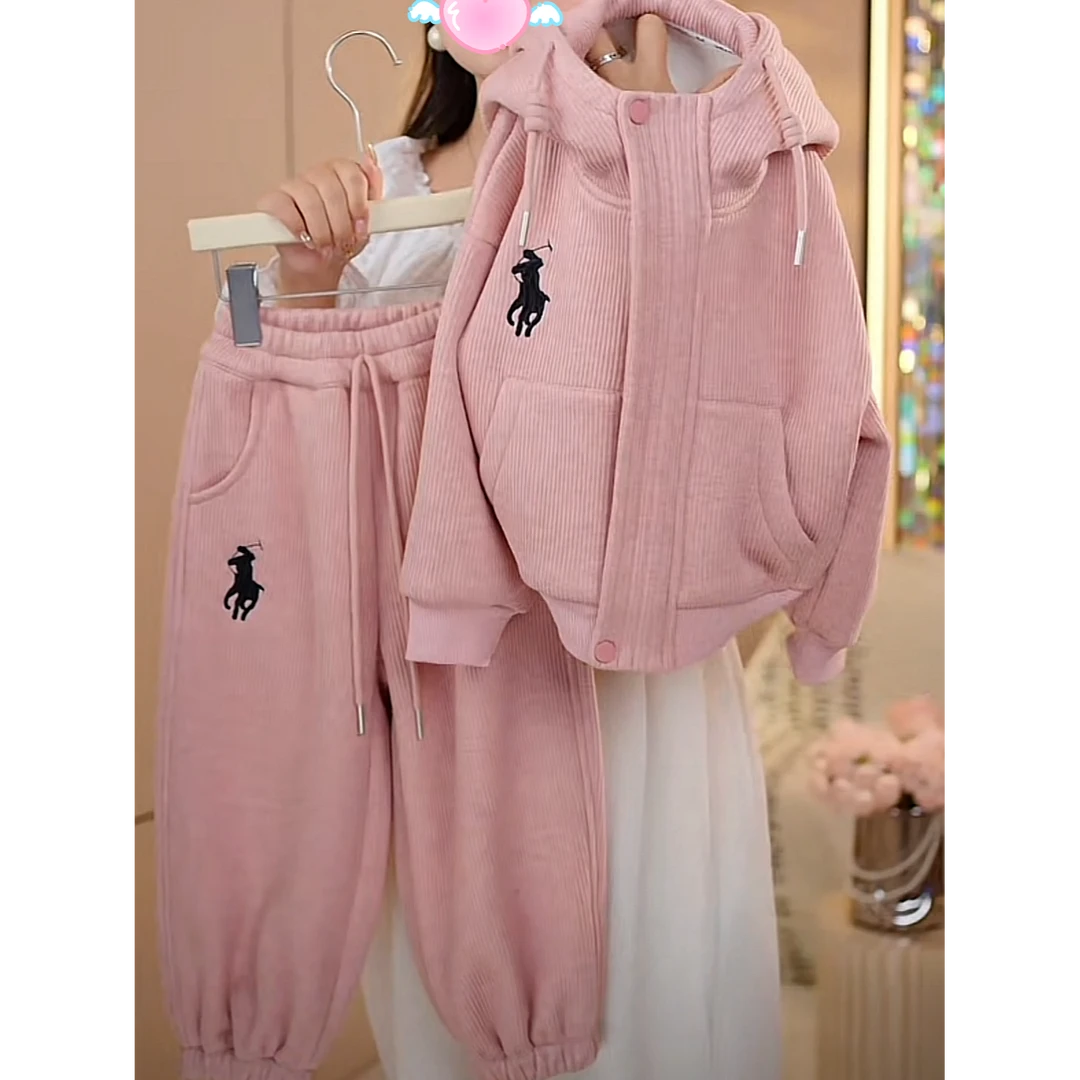 现货-女童秋冬季套装2024新款中大童休闲卫衣加绒套装