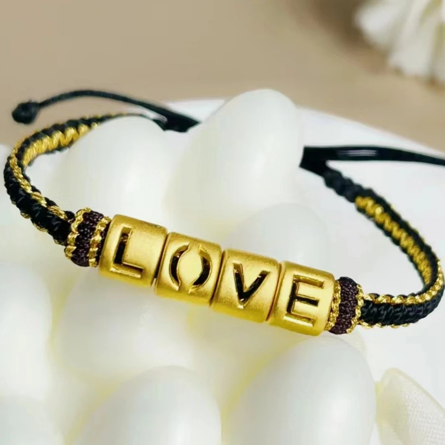 周大生足金LOVE手工字母转运珠手串手编手链情侣轻奢编织百搭素款