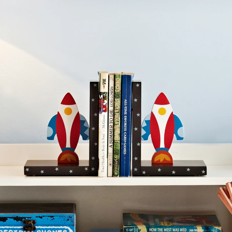 米图宝贝书本收纳书立儿童房书挡书架整理固定夹木质卡通家居摆件