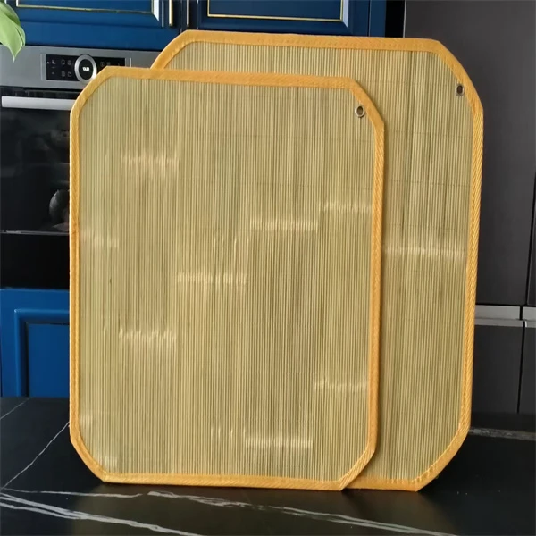 长方形竹青丝双面竹篦子布包边托盘加扣盖帘挂式隔热垫双层餐垫